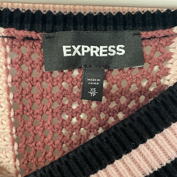 Express Pink Retro Strip V neck Sweater - Picture 3 of 4